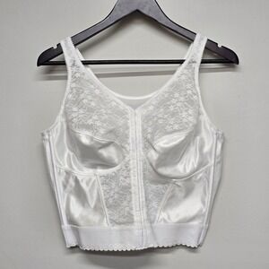 Exquisite Form Front Closure Longline Bra Women 40DD White Nylon Lace Supportive